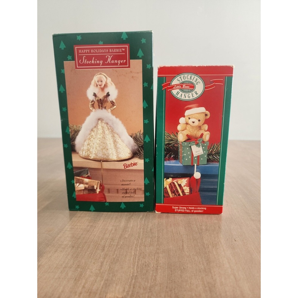Hallmark Ornaments & Stocking Hanger Lot of 3 Barbie Little Bear VictorianSkater